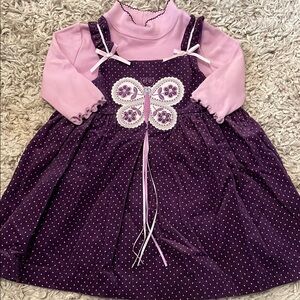 Rare, Too! Purple Butterfly Dress w/Bodysuit, Size 12/24 Months